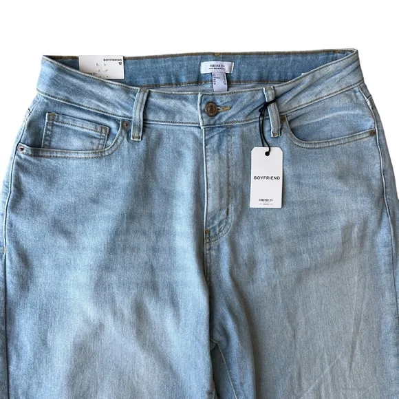 FOREVER 21+ Denim Boyfriend Jean Women’s Size 12 New With Tags Distressed - Picture 3 of 9